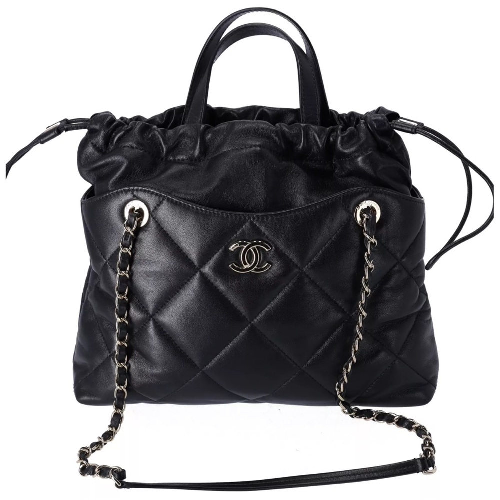 Chanel Lambskin Quilted Small Drawstring Shopping Bag Black - Picture 9 of 14
